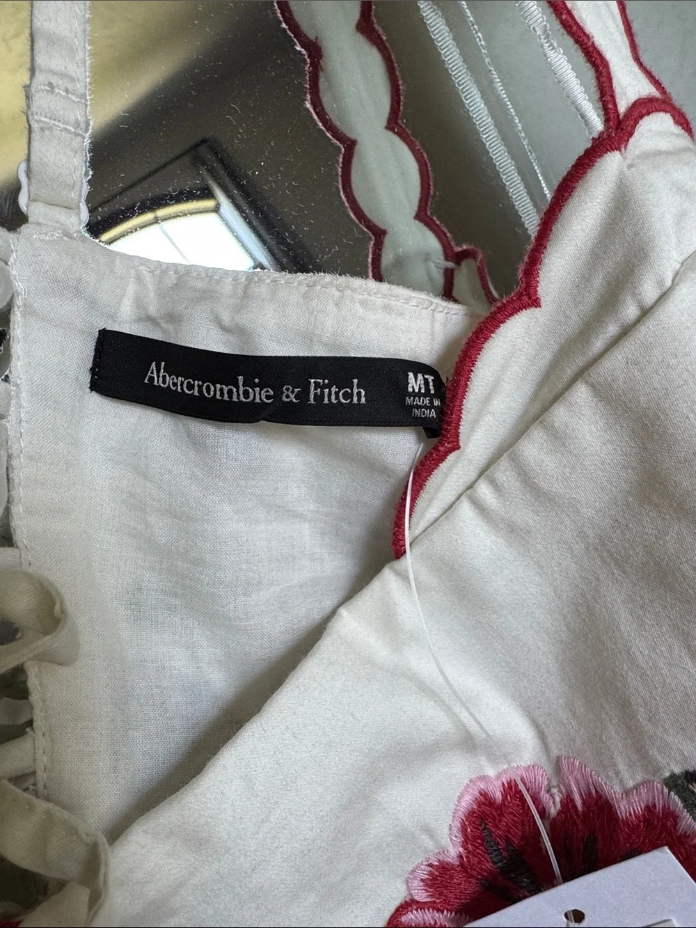 Abercrombie & Fitch Cream Maxi Dress with Red Floral Embroidery